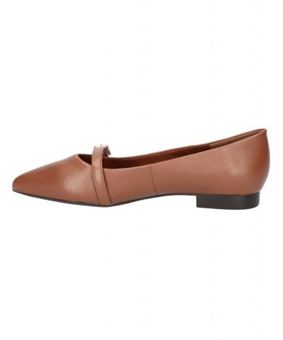 Women's Evanna Flats Dark Tan Leather $43.70 Shoes