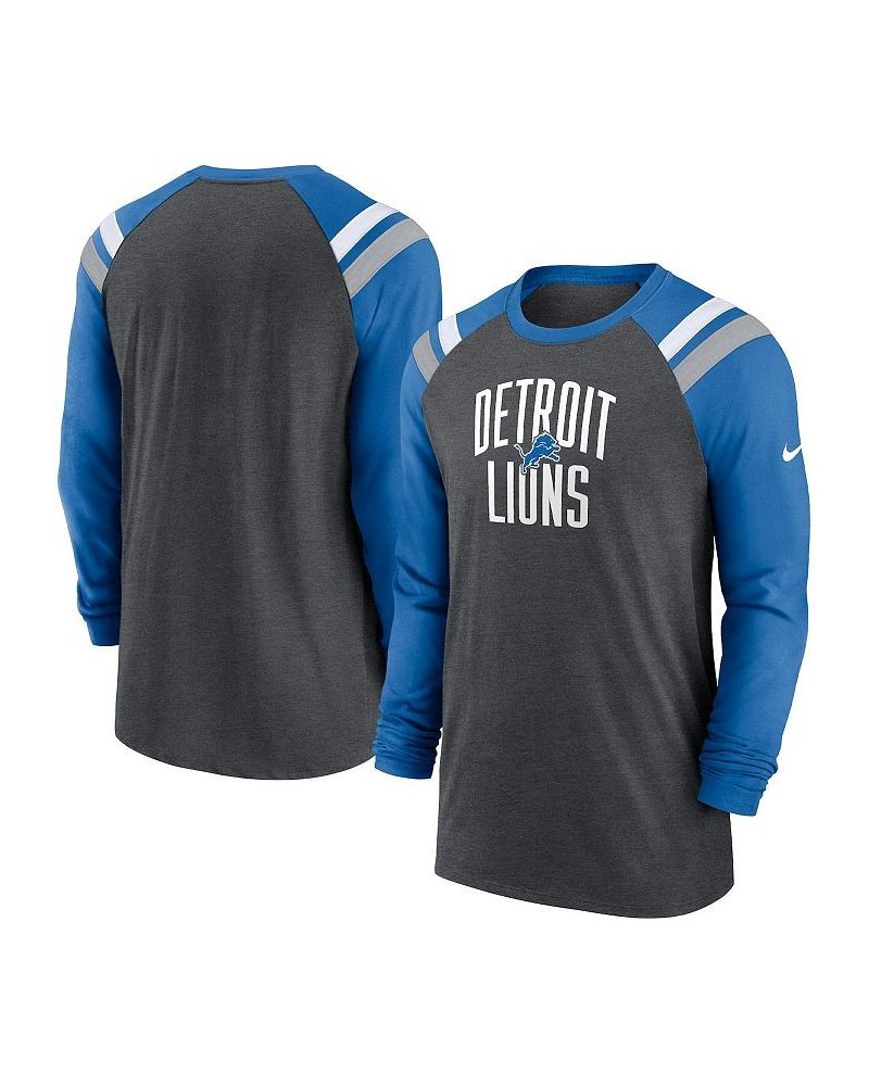 Men's Heathered Charcoal, Blue Detroit Lions Tri-Blend Raglan Athletic Long Sleeve Fashion T-shirt $33.14 T-Shirts