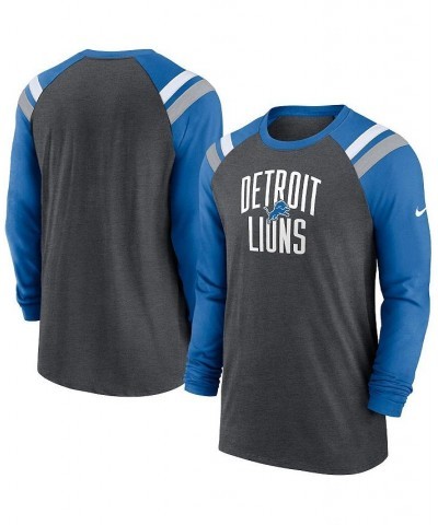 Men's Heathered Charcoal, Blue Detroit Lions Tri-Blend Raglan Athletic Long Sleeve Fashion T-shirt $33.14 T-Shirts