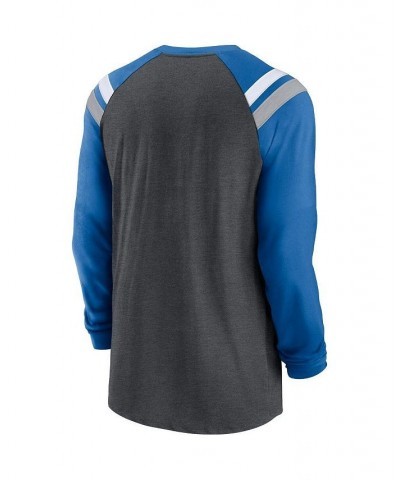 Men's Heathered Charcoal, Blue Detroit Lions Tri-Blend Raglan Athletic Long Sleeve Fashion T-shirt $33.14 T-Shirts