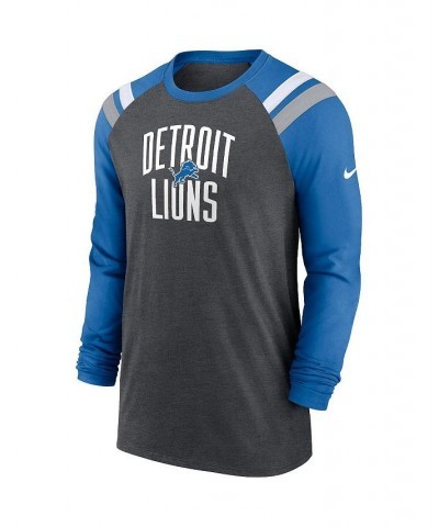 Men's Heathered Charcoal, Blue Detroit Lions Tri-Blend Raglan Athletic Long Sleeve Fashion T-shirt $33.14 T-Shirts