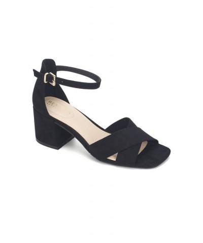 Women's Mix X-Band Block Heel Dress Sandals Black $45.54 Shoes