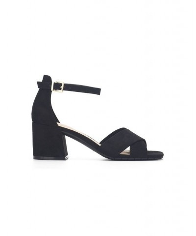 Women's Mix X-Band Block Heel Dress Sandals Black $45.54 Shoes