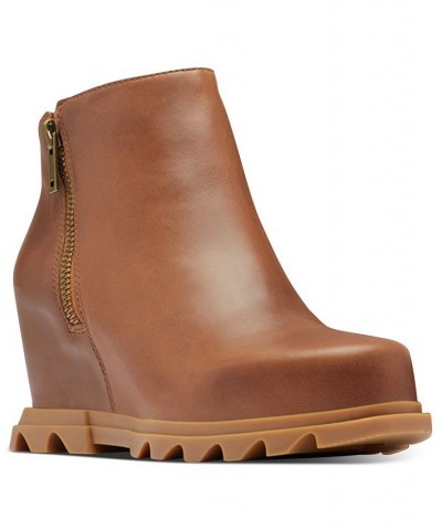 Women's Joan of Artic Wedge III Lug Sole Zip Booties Brown $34.08 Shoes