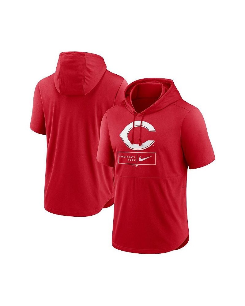 Men's Red Cincinnati Reds Logo Lockup Performance Short-Sleeved Pullover Hoodie $32.90 Sweatshirt