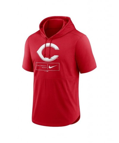 Men's Red Cincinnati Reds Logo Lockup Performance Short-Sleeved Pullover Hoodie $32.90 Sweatshirt