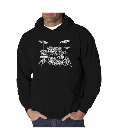 Men's Word Art Hoodie - Drums Black $27.00 Sweatshirt