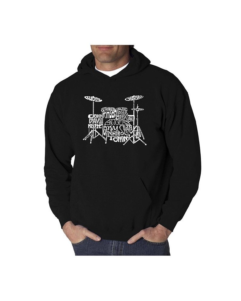 Men's Word Art Hoodie - Drums Black $27.00 Sweatshirt