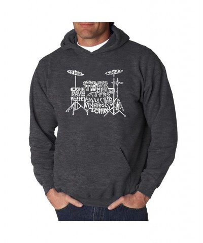 Men's Word Art Hoodie - Drums Black $27.00 Sweatshirt