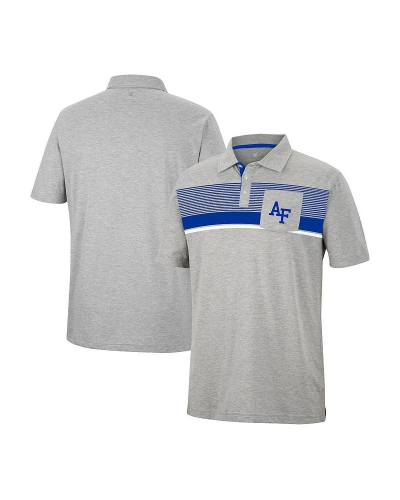 Men's Heathered Gray Air Force Falcons Golfer Pocket Polo Shirt $22.55 Polo Shirts