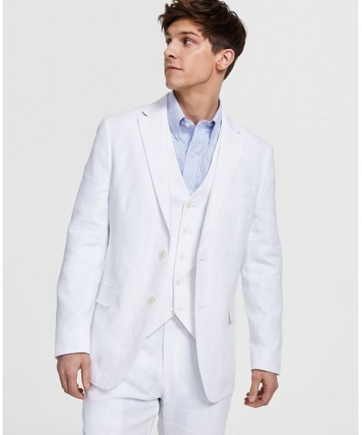 Men's Modern-Fit Flex Stretch Plaid Linen Suit Separates White $54.00 Suits