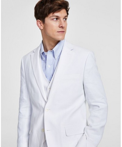 Men's Modern-Fit Flex Stretch Plaid Linen Suit Separates White $54.00 Suits