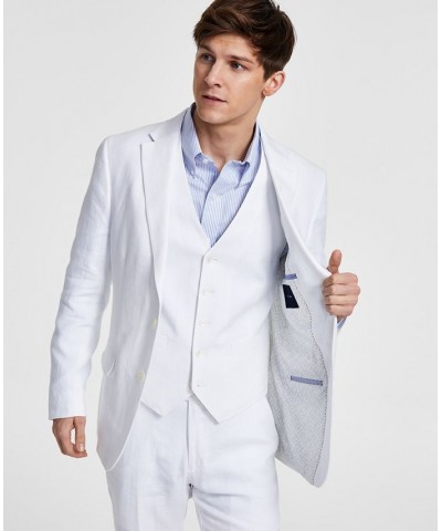 Men's Modern-Fit Flex Stretch Plaid Linen Suit Separates White $54.00 Suits