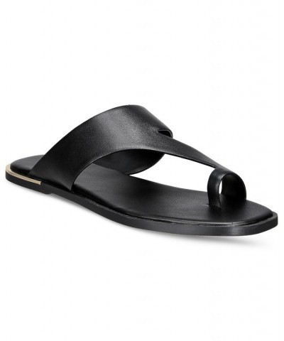 Women's Freddee Toe-Ring Flat Sandals Black $37.37 Shoes