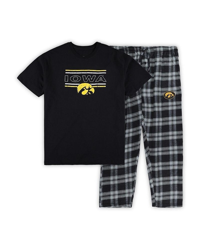 Men's Black Iowa Hawkeyes Big and Tall Plaid T-shirt and Pants Sleep Set $46.74 Pajama