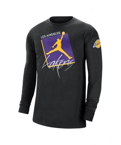 Men's Brand Black Los Angeles Lakers Courtside Max 90 Vintage-Like Wash Statement Edition Long Sleeve T-shirt $21.16 T-Shirts