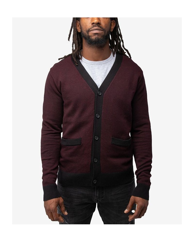 Men's Herringbone Cardigan Sweater Oxblood-Black $26.40 Sweaters