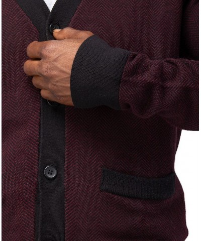 Men's Herringbone Cardigan Sweater Oxblood-Black $26.40 Sweaters