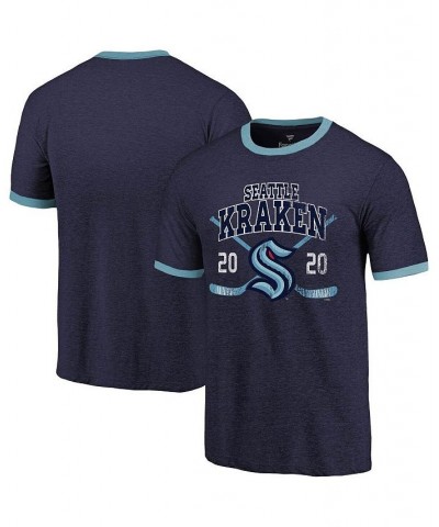 Men's Branded Navy Seattle Kraken Buzzer Beater Tri-Blend Ringer T-shirt $16.77 T-Shirts