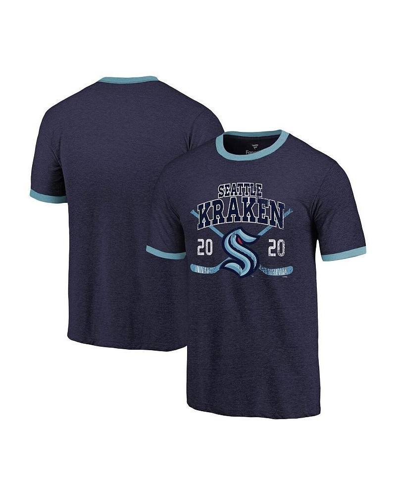 Men's Branded Navy Seattle Kraken Buzzer Beater Tri-Blend Ringer T-shirt $16.77 T-Shirts