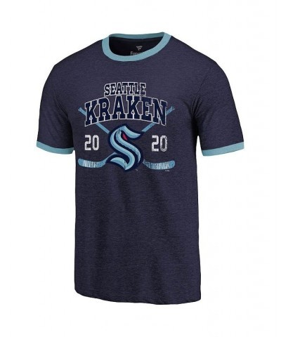 Men's Branded Navy Seattle Kraken Buzzer Beater Tri-Blend Ringer T-shirt $16.77 T-Shirts