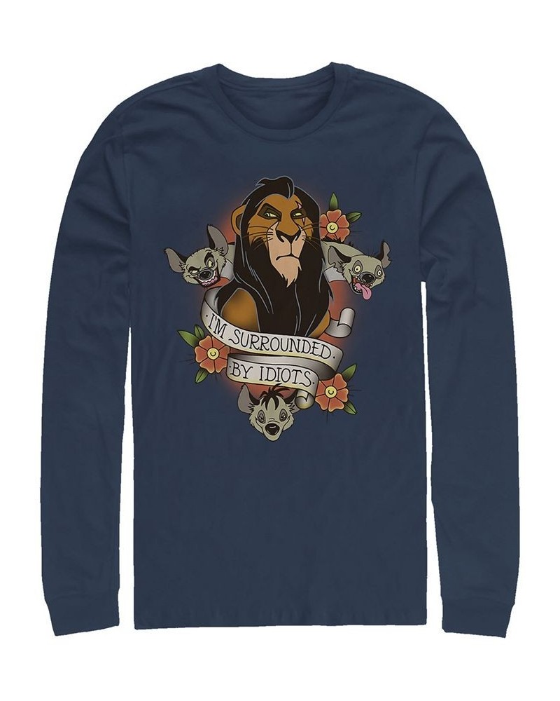 Disney Men's Lion King Scar Surrounded by Idiots Tattoo, Long Sleeve T-Shirt Blue $18.00 T-Shirts