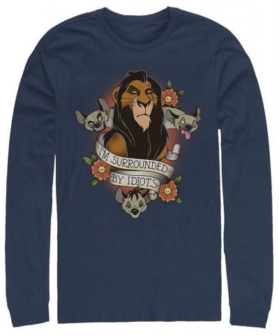 Disney Men's Lion King Scar Surrounded by Idiots Tattoo, Long Sleeve T-Shirt Blue $18.00 T-Shirts