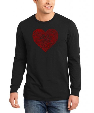 Men's Country Music Heart Word Art Long Sleeve T-shirt Black $18.80 T-Shirts