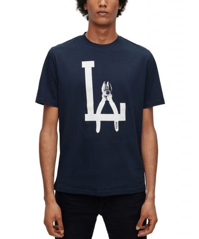 BOSS Men's Cotton-Jersey Artwork Logo T-shirt Blue $27.20 T-Shirts