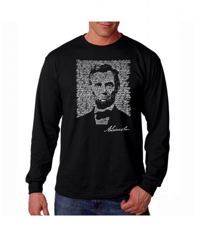 Men's Word Art Long Sleeve T-Shirt- Abraham Lincoln Black $19.20 T-Shirts