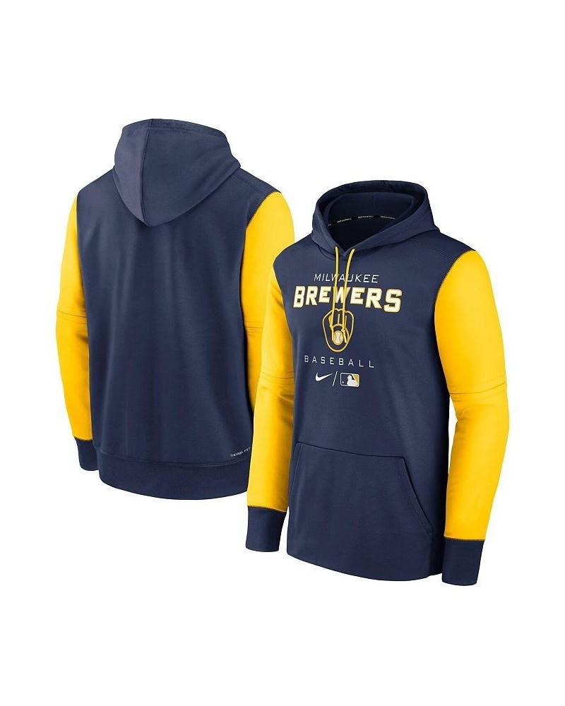 Men's Navy, Yellow Milwaukee Brewers Authentic Collection Performance Hoodie $45.00 Sweatshirt