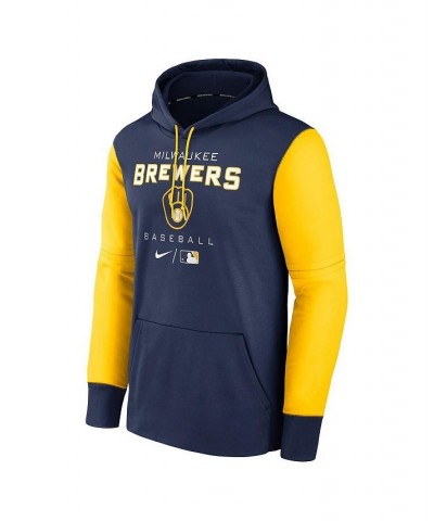 Men's Navy, Yellow Milwaukee Brewers Authentic Collection Performance Hoodie $45.00 Sweatshirt