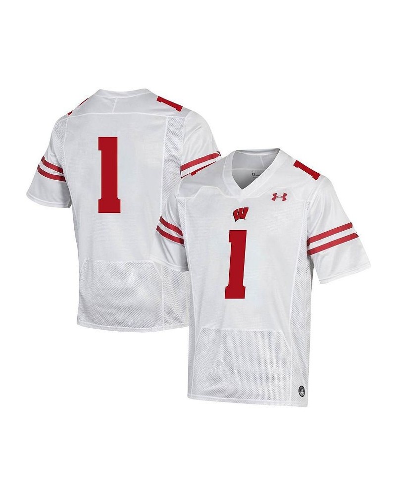 Men's 1 White Wisconsin Badgers Replica Football Jersey $39.60 Jersey