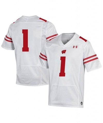 Men's 1 White Wisconsin Badgers Replica Football Jersey $39.60 Jersey