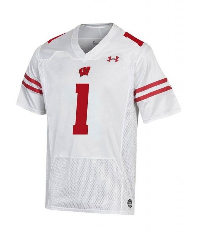 Men's 1 White Wisconsin Badgers Replica Football Jersey $39.60 Jersey