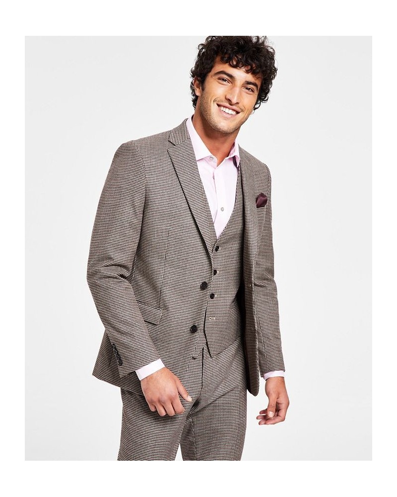 Men's Slim-Fit Check Suit Separate Jacket Red $77.40 Suits