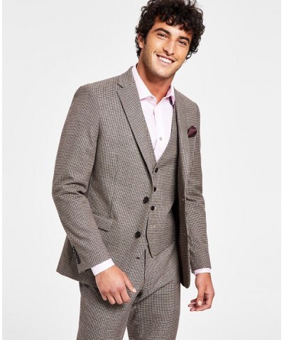 Men's Slim-Fit Check Suit Separate Jacket Red $77.40 Suits