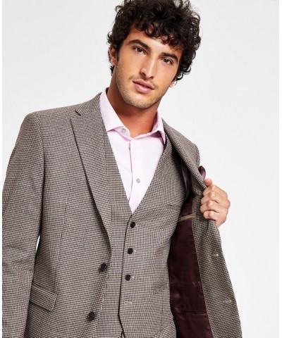 Men's Slim-Fit Check Suit Separate Jacket Red $77.40 Suits