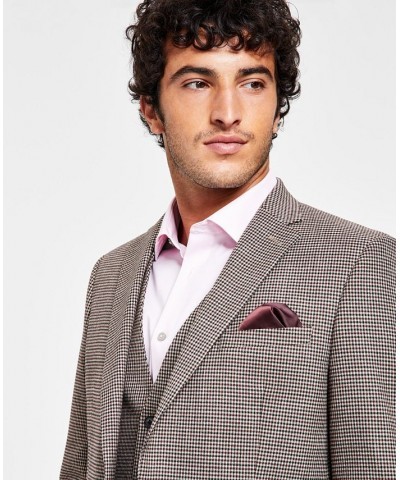 Men's Slim-Fit Check Suit Separate Jacket Red $77.40 Suits