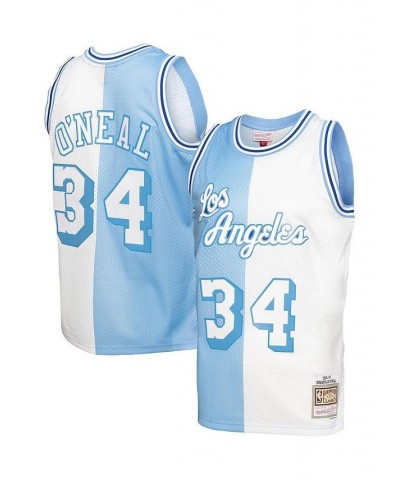 Men's Shaquille O'Neal Powder Blue, White Los Angeles Lakers Big and Tall Hardwood Classics 1996-97 Split Swingman Jersey $42...