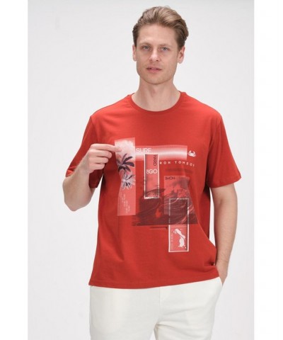 Men's Modern Print Fitted Palms T-shirt Red $36.40 T-Shirts