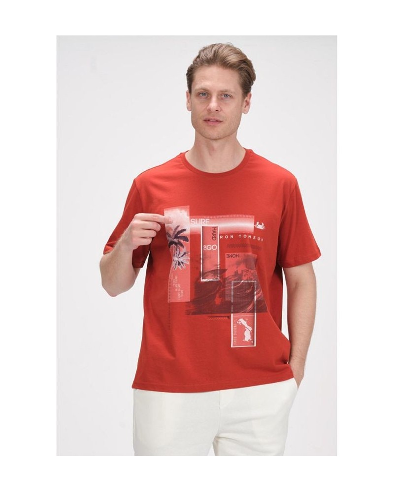 Men's Modern Print Fitted Palms T-shirt Red $36.40 T-Shirts