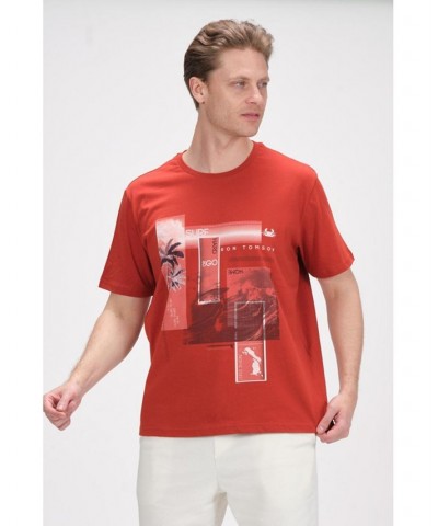 Men's Modern Print Fitted Palms T-shirt Red $36.40 T-Shirts