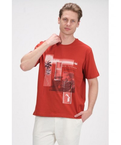 Men's Modern Print Fitted Palms T-shirt Red $36.40 T-Shirts