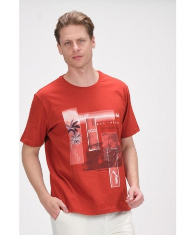 Men's Modern Print Fitted Palms T-shirt Red $36.40 T-Shirts