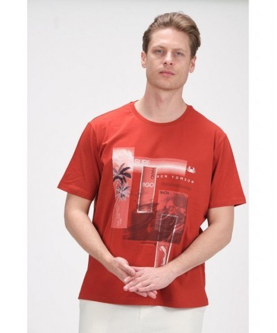 Men's Modern Print Fitted Palms T-shirt Red $36.40 T-Shirts