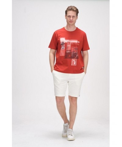 Men's Modern Print Fitted Palms T-shirt Red $36.40 T-Shirts