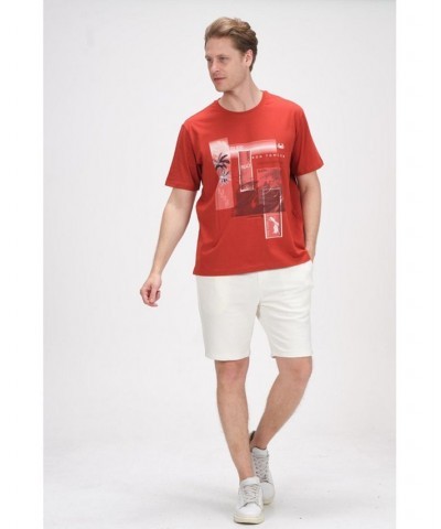 Men's Modern Print Fitted Palms T-shirt Red $36.40 T-Shirts