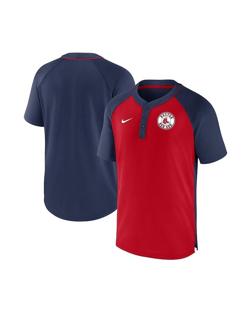 Men's Navy, Red Boston Red Sox City Plate Performance Henley Raglan T-shirt $39.20 T-Shirts