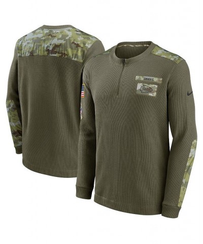 Men's Olive Kansas City Chiefs 2021 Salute To Service Henley Long Sleeve Thermal Top $36.96 T-Shirts